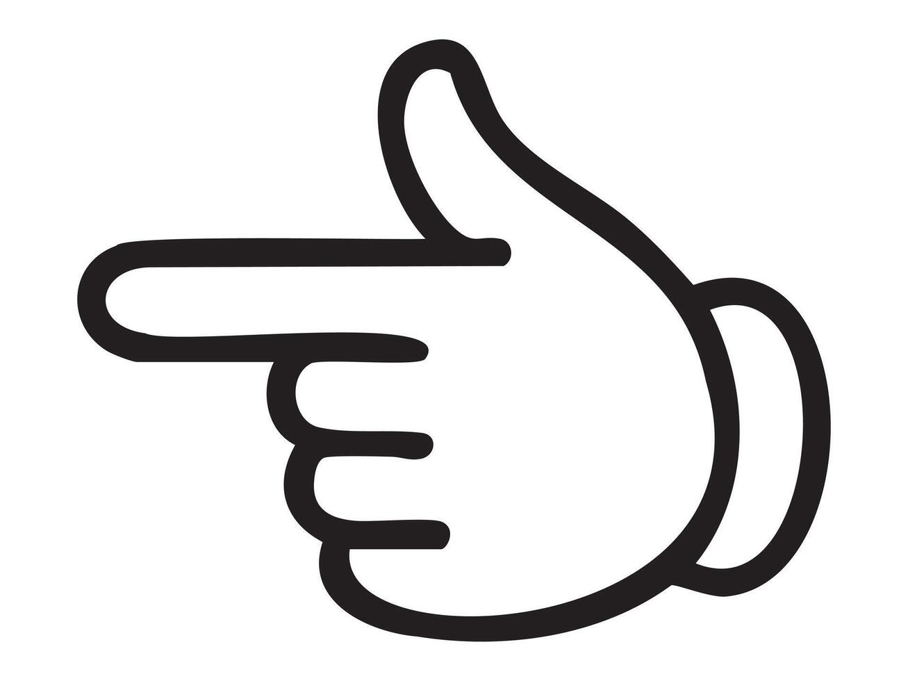 Black outline pointing left hand gesture icon isolated on white background. Concept of direction sign, finger pointing gesture, instruction or navigation symbol, human communication, illustration vector