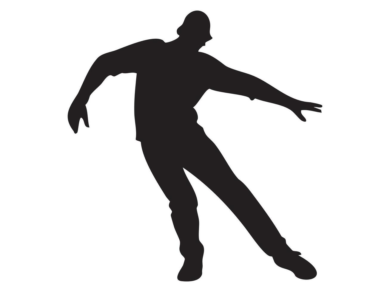 Black silhouette of dancing man in dynamic pose, isolated on white background, graphic illustration. concept of dance, movement, art, expression, design element vector