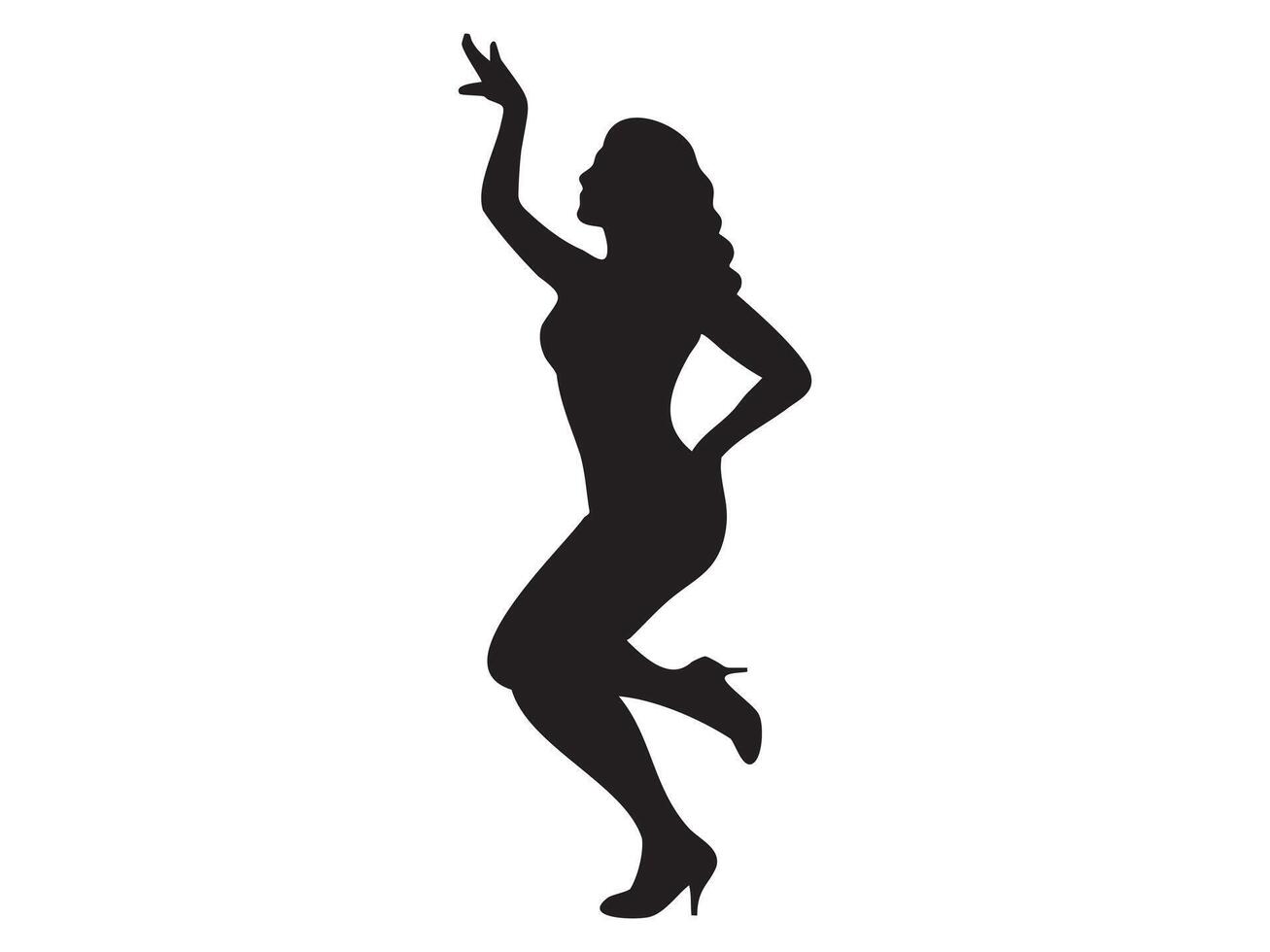 Black Silhouette of dancing woman posing gracefully with arms raised, movement and expression. concept of dance, performance, art, feminine grace, joy, isolated on white background vector