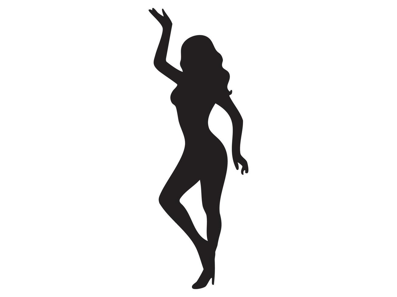 Black Silhouette of a dancing woman in an elegant pose, isolated on white background, graphic illustration. concept of dance, elegance, female figure, art, design element vector