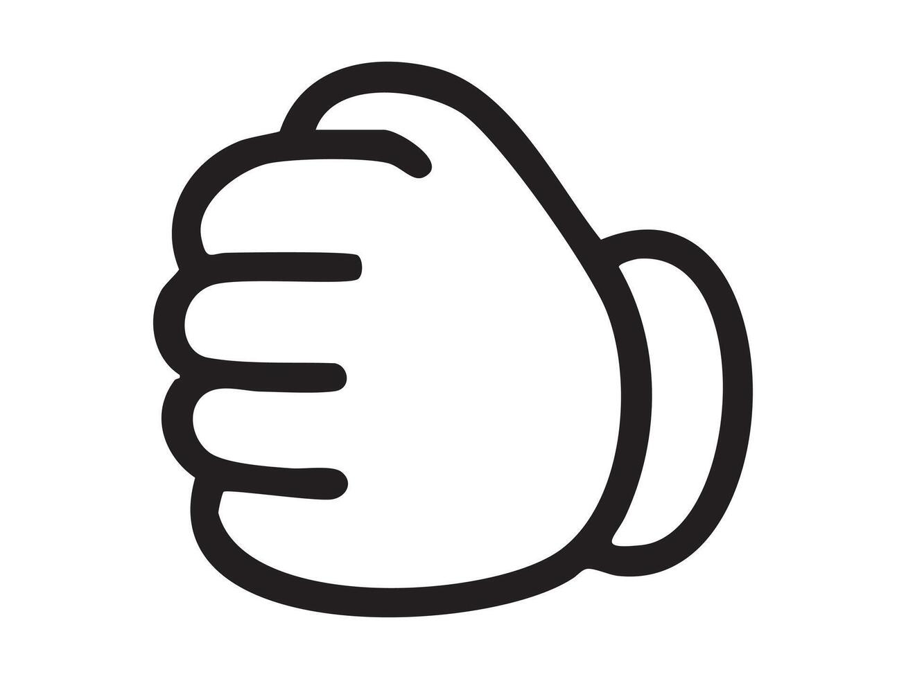 Black outline of clenched fist hand gesture isolated on white background. Concept of strength, protest, aggression, resistance, power symbol, cartoon hand illustration vector