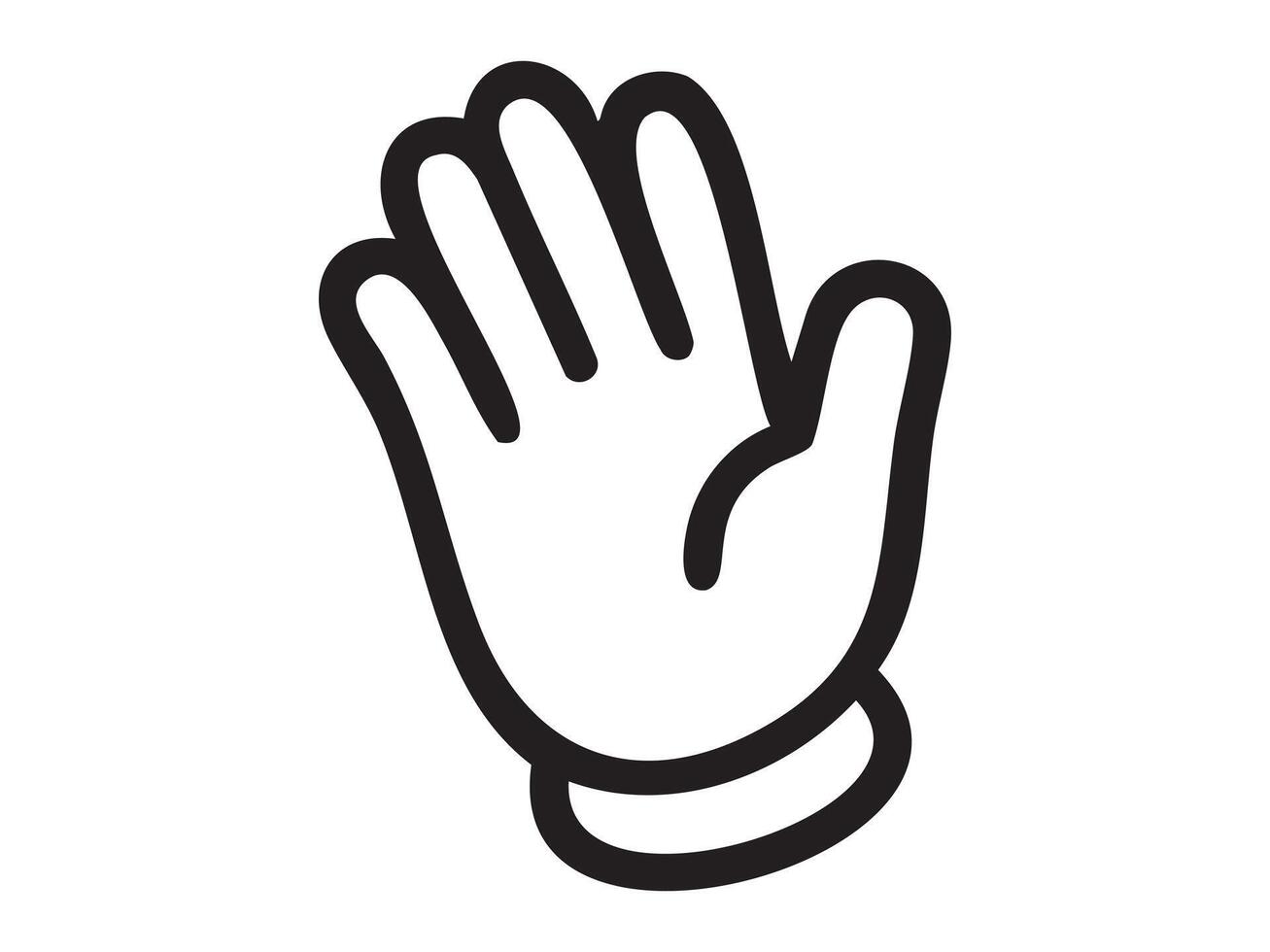 Black outline of a hand gesture in a waving pose, graphic illustration. concept of icon, communication, greeting, human interaction, design element, isolated, white background vector