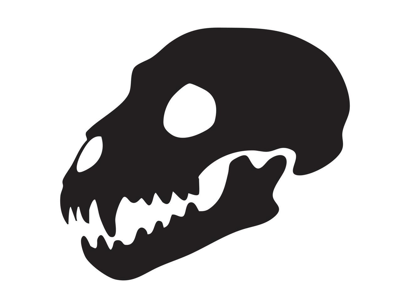 Black silhouette of a cat skull with sharp teeth, isolated on white background, graphic illustration. Concept of feline anatomy, horror design, gothic animal symbol, tattoo element, halloween decor vector