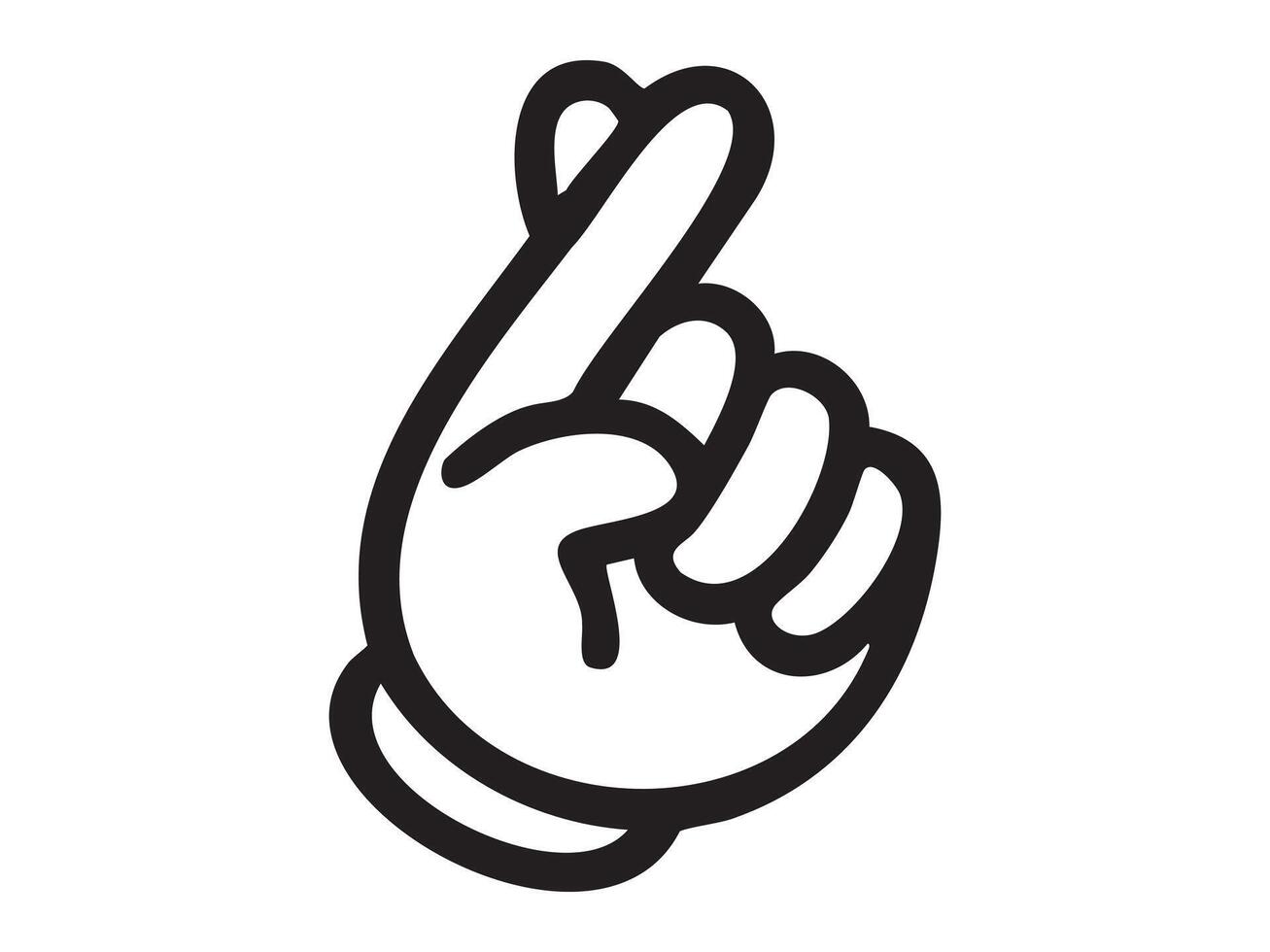 Black outline of a hand gesture crossed fingers icon isolated on white background, graphic illustration. concept of hope, luck, promise, belief, white background, design element vector