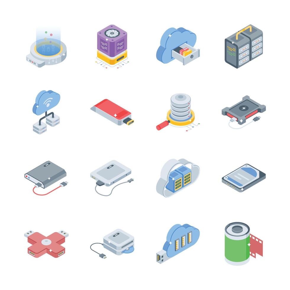 Download our latest set of database backup isometric style icons vector
