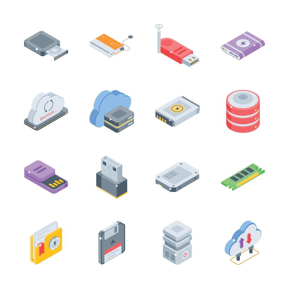 Get this handy bundle of data backup isometric style icons vector