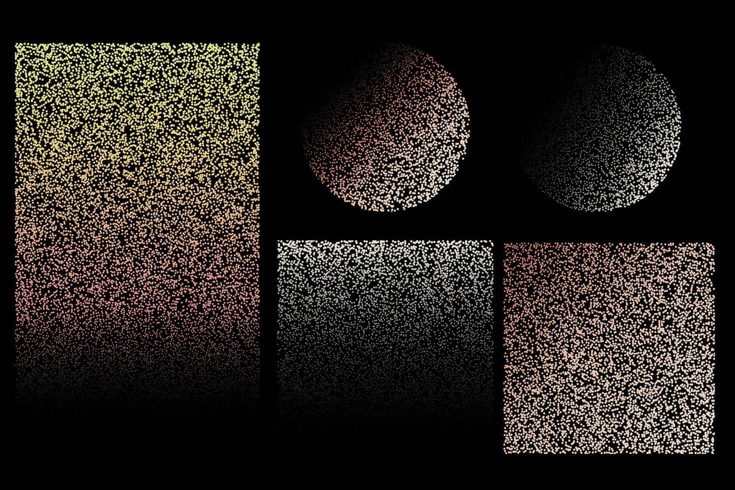 Grainy gradient halftone shapes set with noise texture overlay vector