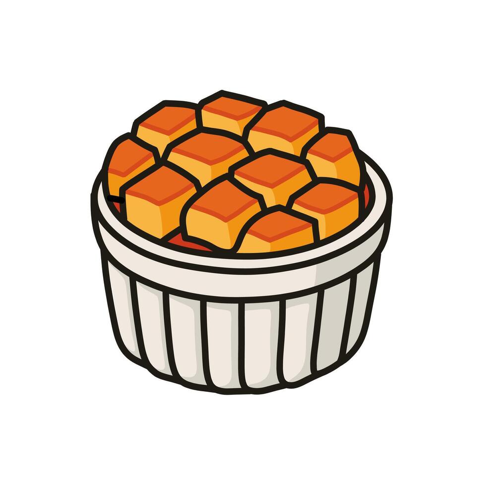 Cartoon Illustration of Orange Dessert in a Fluted Ramekin vector