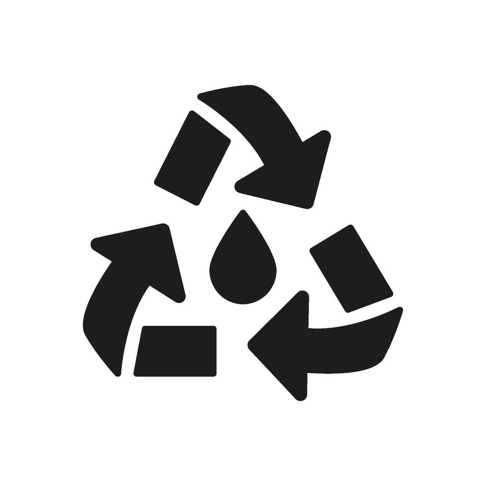 Recycling Water Cycle Solid Icon. Eco-Friendly Water Saving And Sustainable Resource Management Silhouette Symbol. Environmental Conservation. Isolated Illustration vector