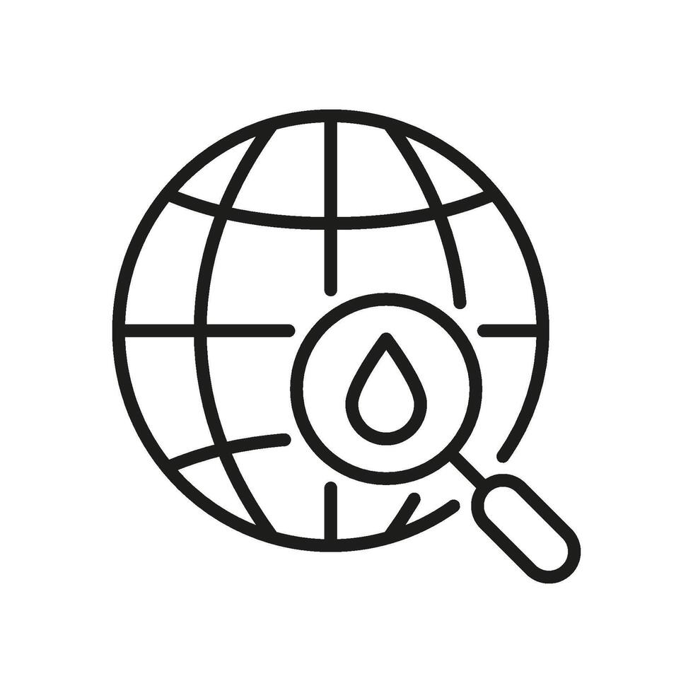 Global Water Search Line Icon. Environmental Resource Exploration And Conservation Outline Symbol. Water Sustainability And Management. Editable Stroke. Isolated Illustration vector