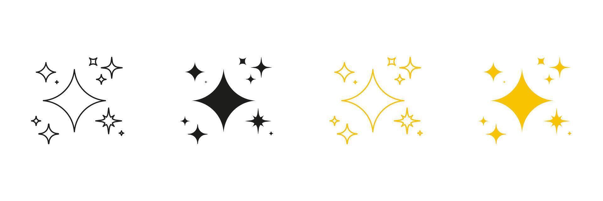 Sparkle Star Line And Solid Icon Set. Shining Twinkle And Glitter Symbol Collection. Isolated Illustration vector
