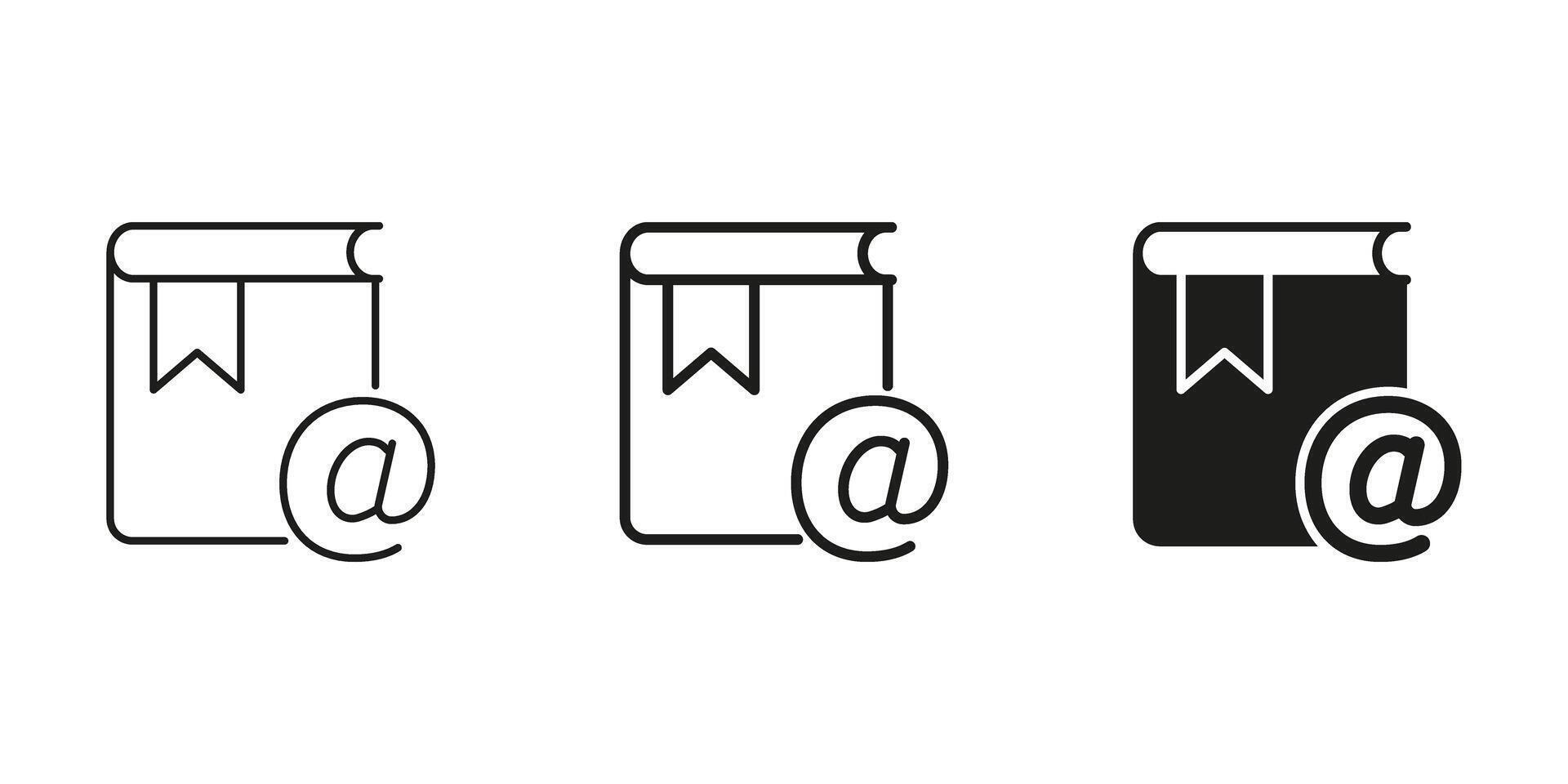 Address Book With Email Symbol Line And Solid Icon Set. Digital Contact Management And Online Communication Symbol Collection. Networking And Connectivity. Isolated Illustration vector