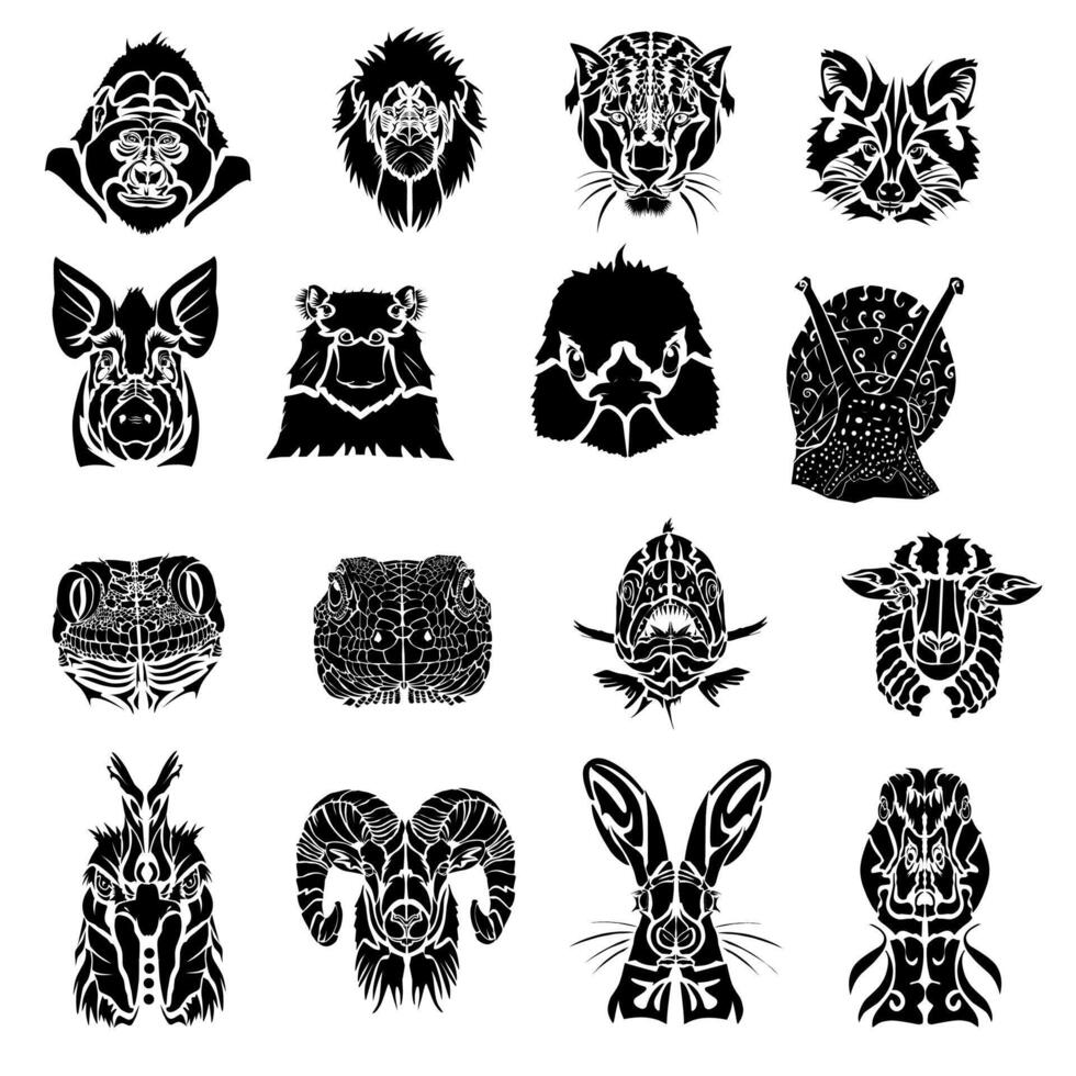 Black Animal Head Icons Pack vector