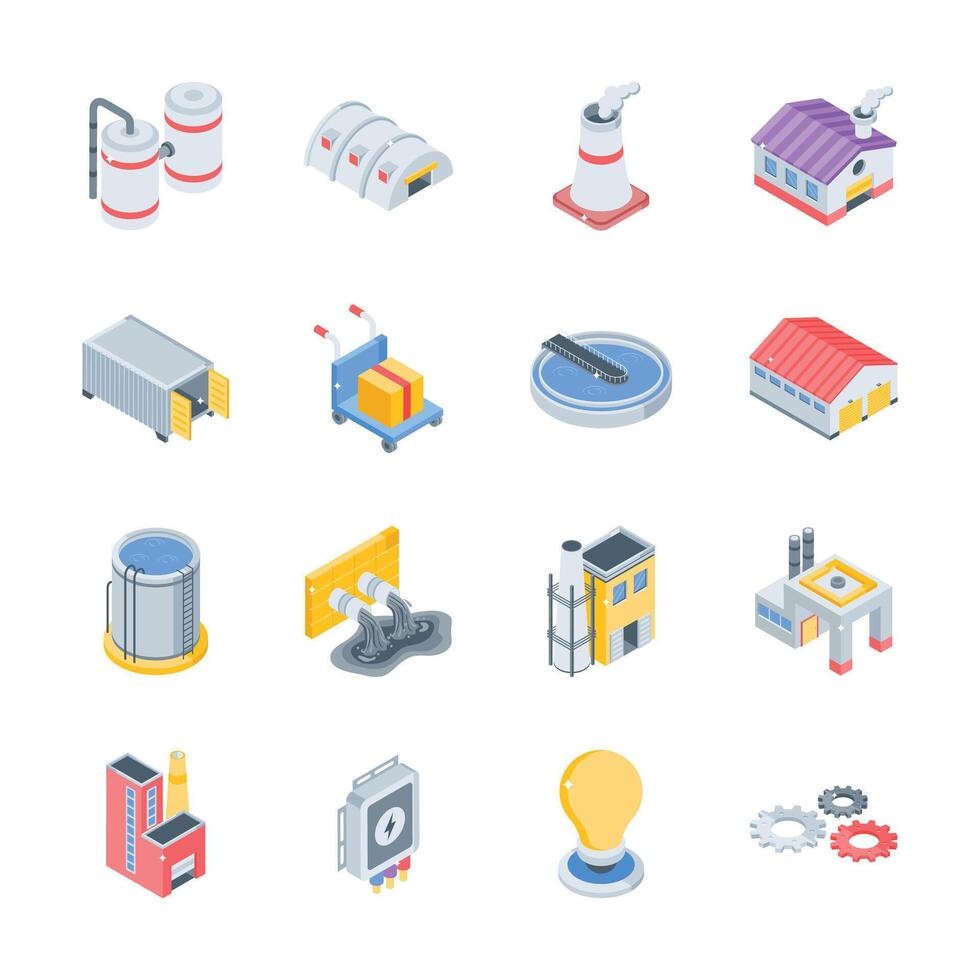 Get this modern collection depicting industrial services isometric icons vector