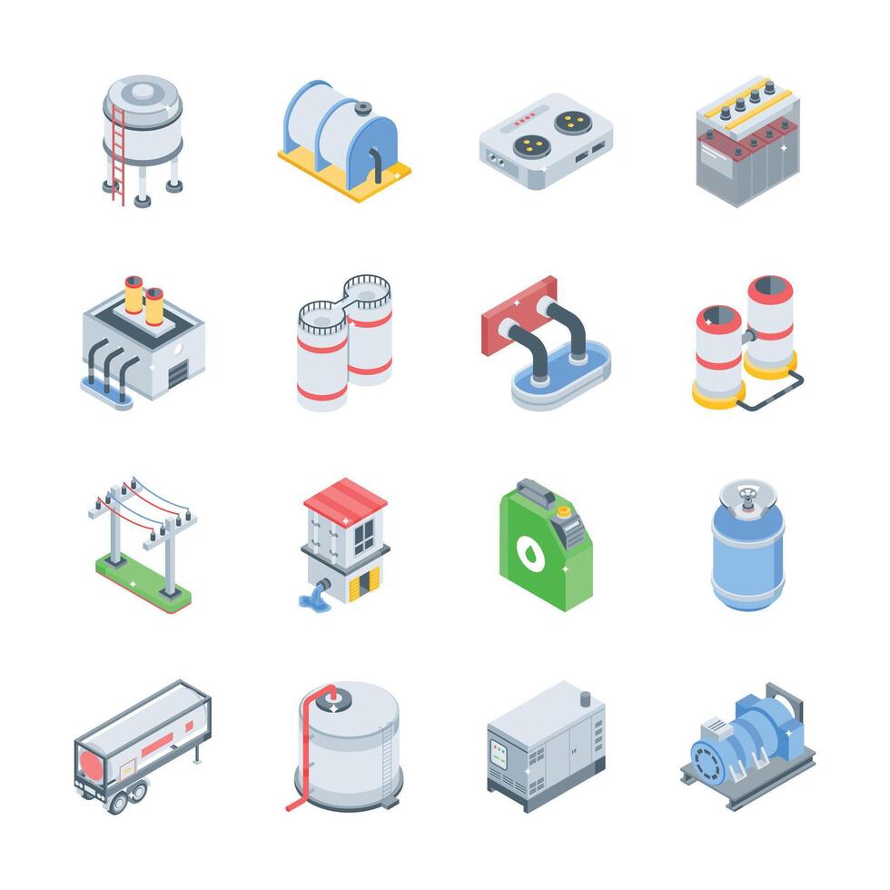 Get this modern collection depicting industrial production isometric icons vector