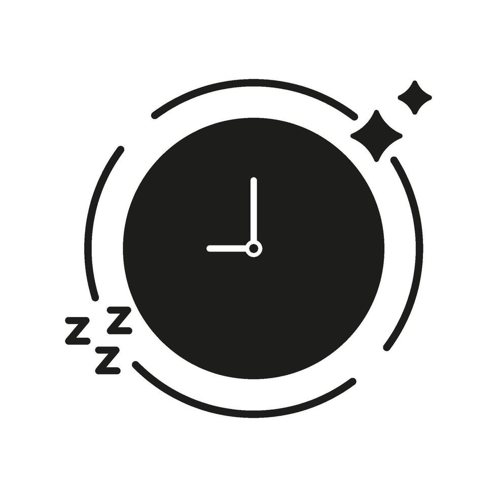 Clock With Sleep Symbol Solid Icon. Sleep Schedule, Restful Sleep, And Nighttime Routine Silhouette Symbol. Sleep Hygiene And Relaxation. Isolated Illustration vector