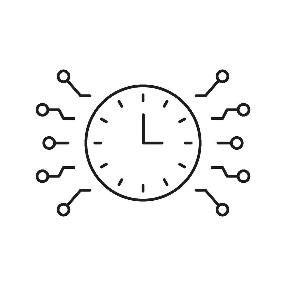 Clock With Circuit Lines Icon. Time Management And Digital Technology Integration Outline Symbol. Efficient Scheduling And Automation Concept. Editable Stroke. Isolated Illustration vector