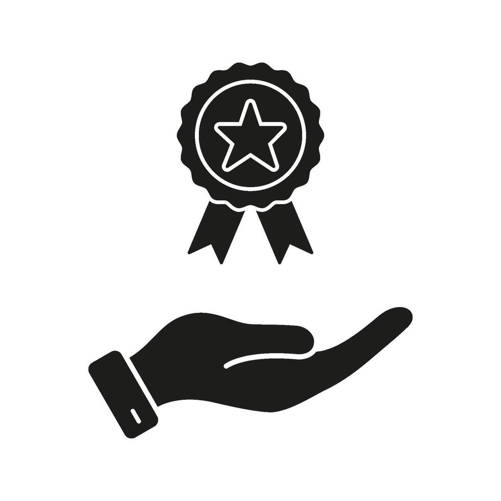 Hand Holding Award Ribbon Solid Icon. Recognition, Achievement, And Excellence Silhouette Symbol. Reward And Success Representation. Isolated Illustration vector