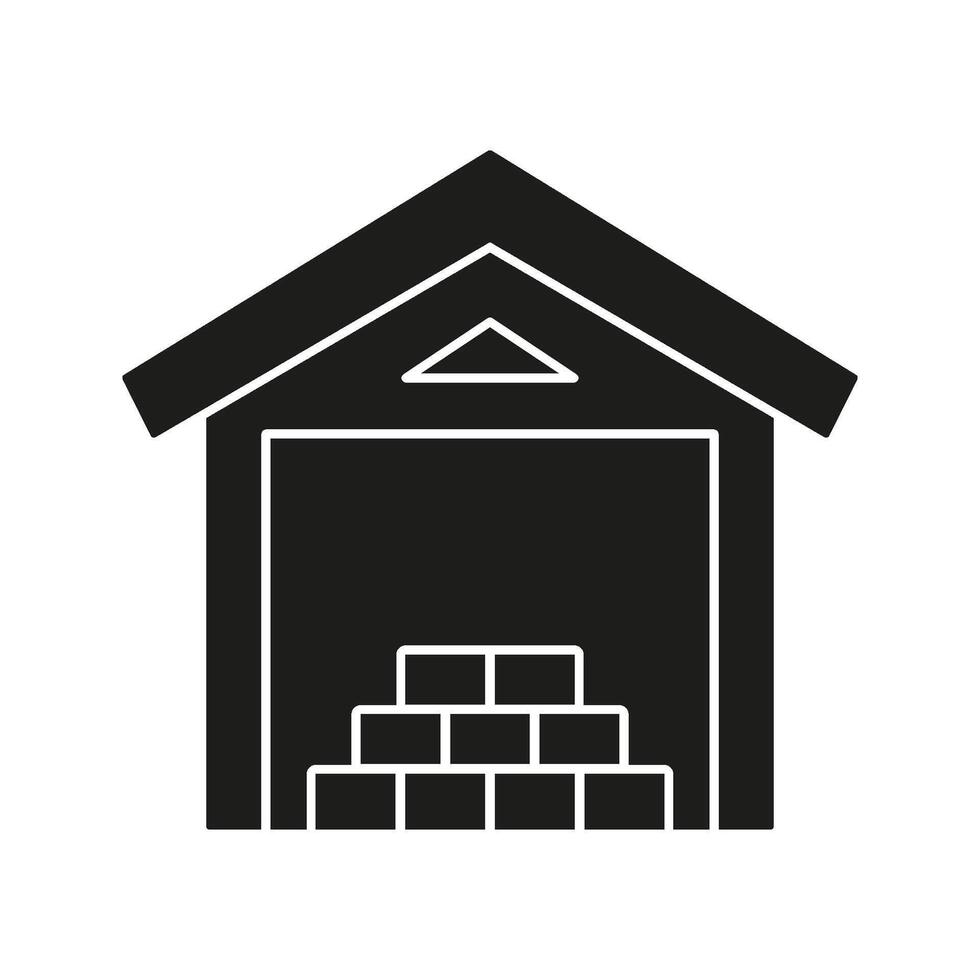 Warehouse With Boxes Solid Icon. Storage Facility, Inventory Management, And Logistics Silhouette Symbol. Efficient Supply Chain Operations. Isolated Illustration vector