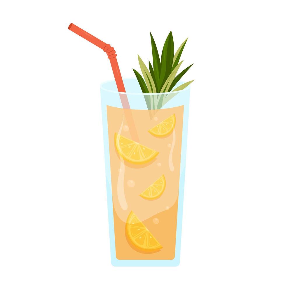 Tropical citrus beverage with orange slices and straw in tall glass vector