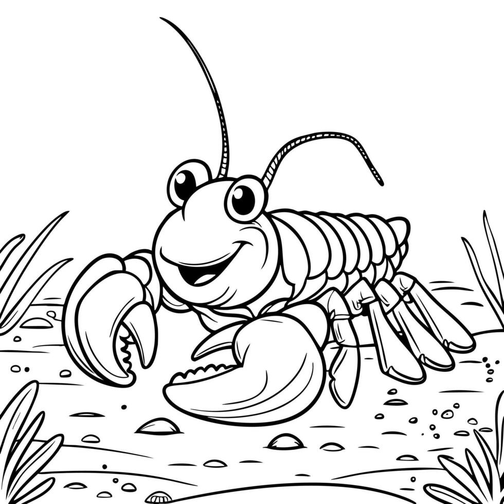 Cute Cartoon Lobster Smiling in an Underwater Scene for Coloring vector