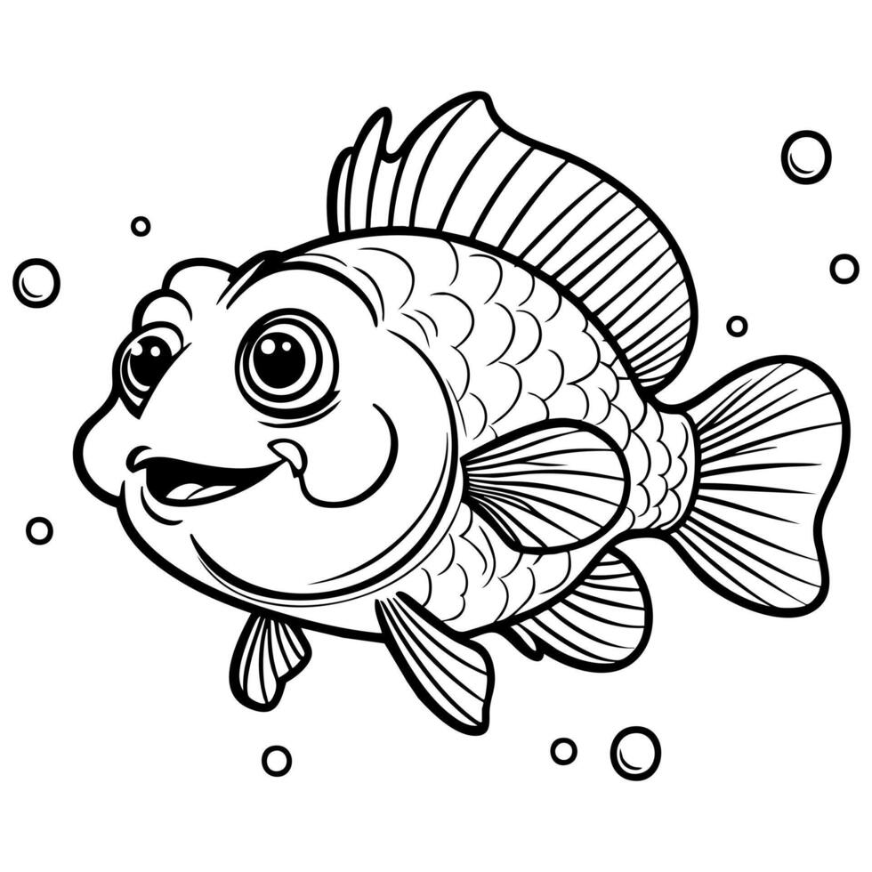 Chubby Smiling Cartoon Fish with Big Eyes in Ocean World vector