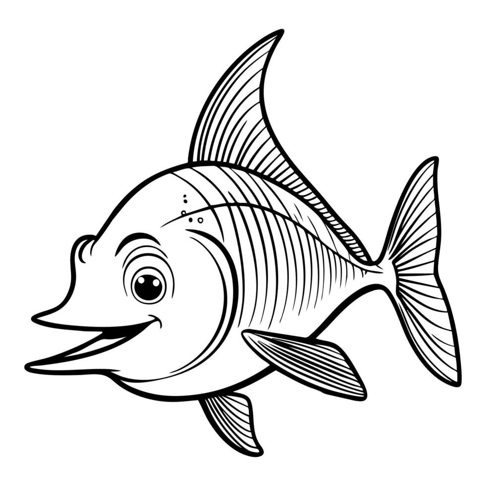 Cheerful Cartoon Fish with Large Dorsal Fin and Smiling Face vector