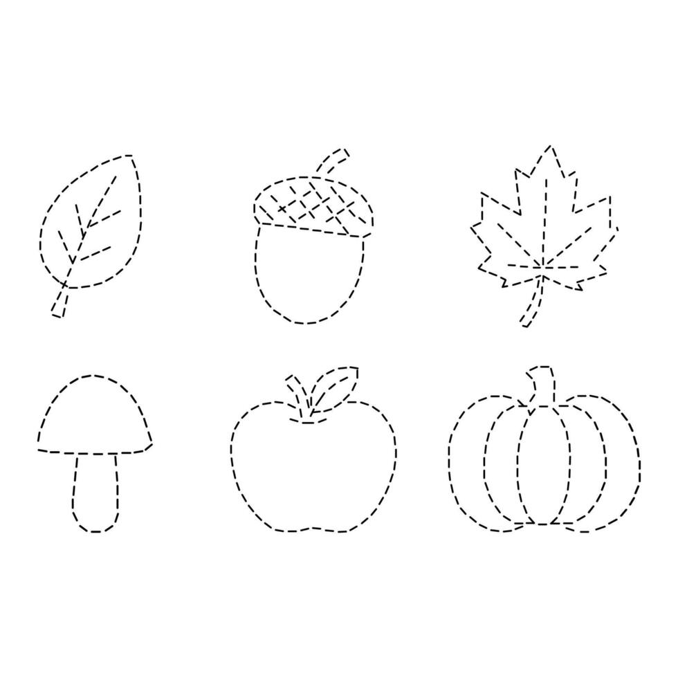Autumn outlines for tracing educational set. illustration vector