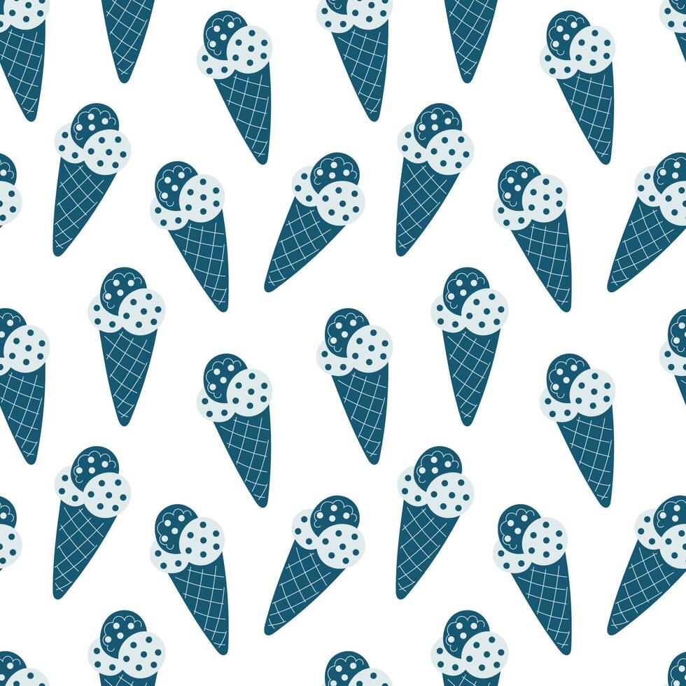 Seamless pattern featuring cool ice cream cones with polka dots against a clean white background vector