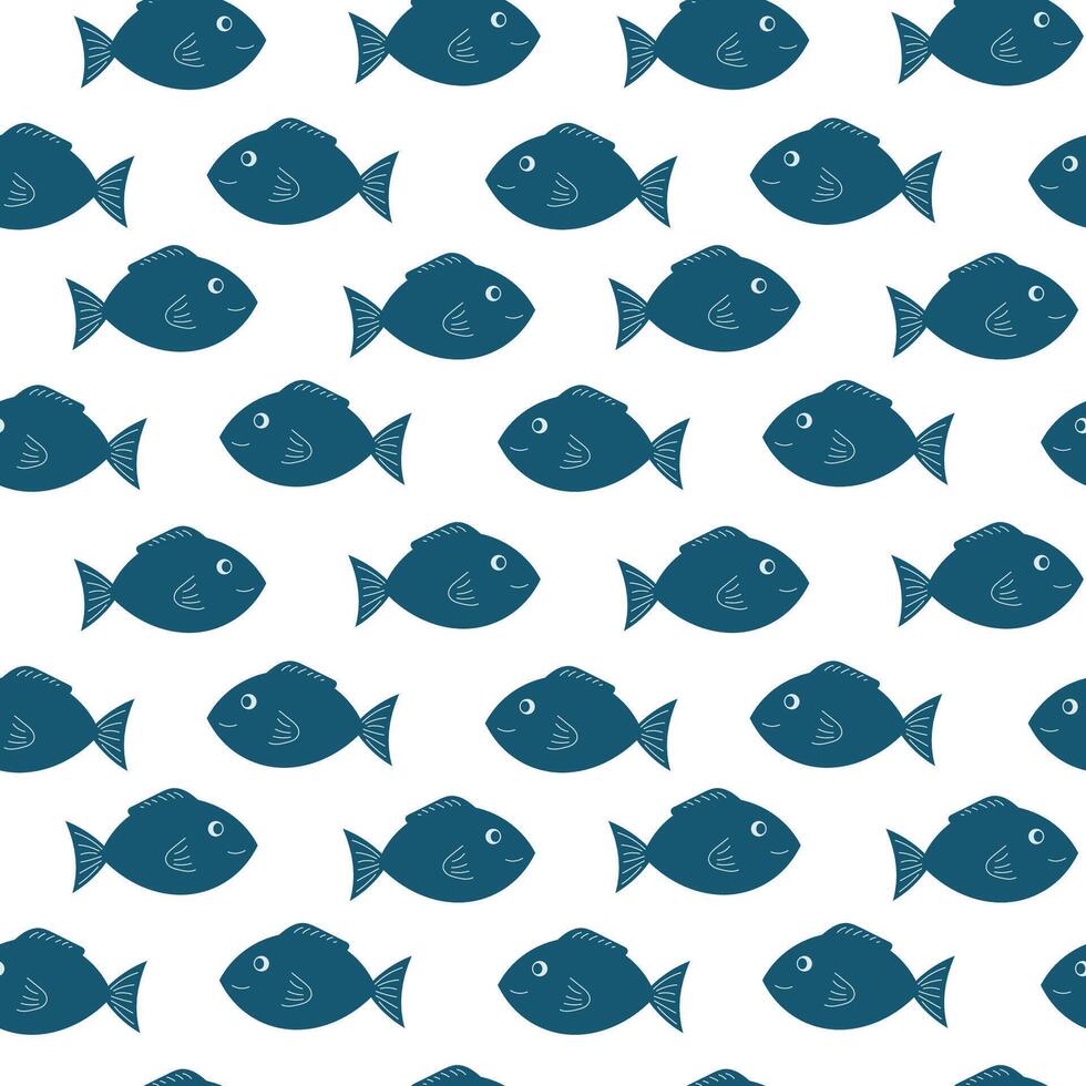 Seamless pattern featuring blue fish swimming across a white background for creative design applications vector