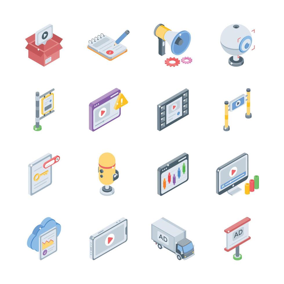 Grab this latest bundle of digital ads isometric style icons vector