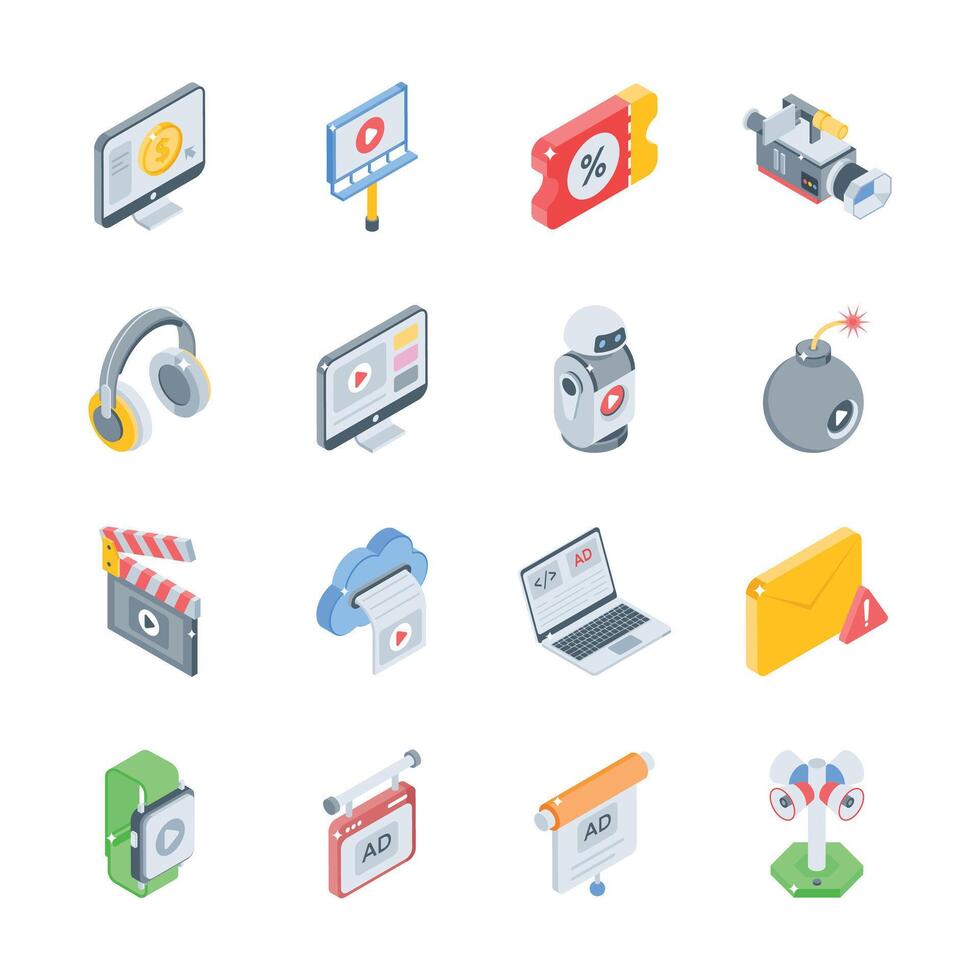 Download this modern set of digital promotions isometric style icons vector
