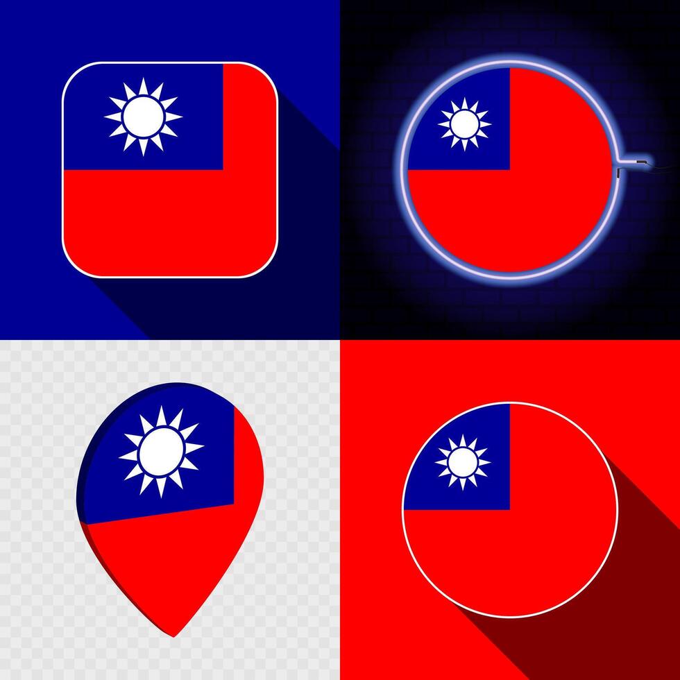 Set of modern icons with the national flag of Taiwan. vector