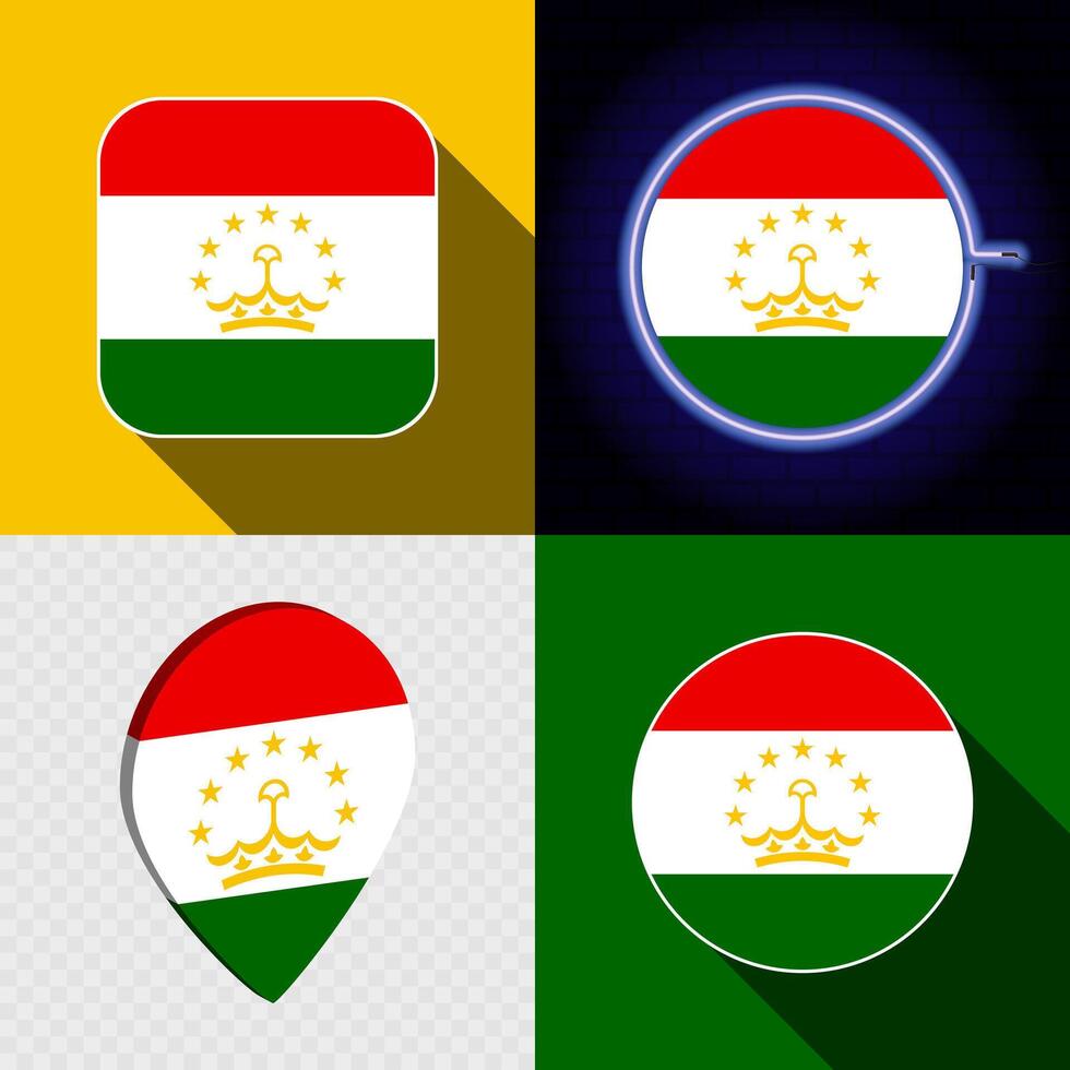 Set of modern icons with the national flag of Tajikistan. vector