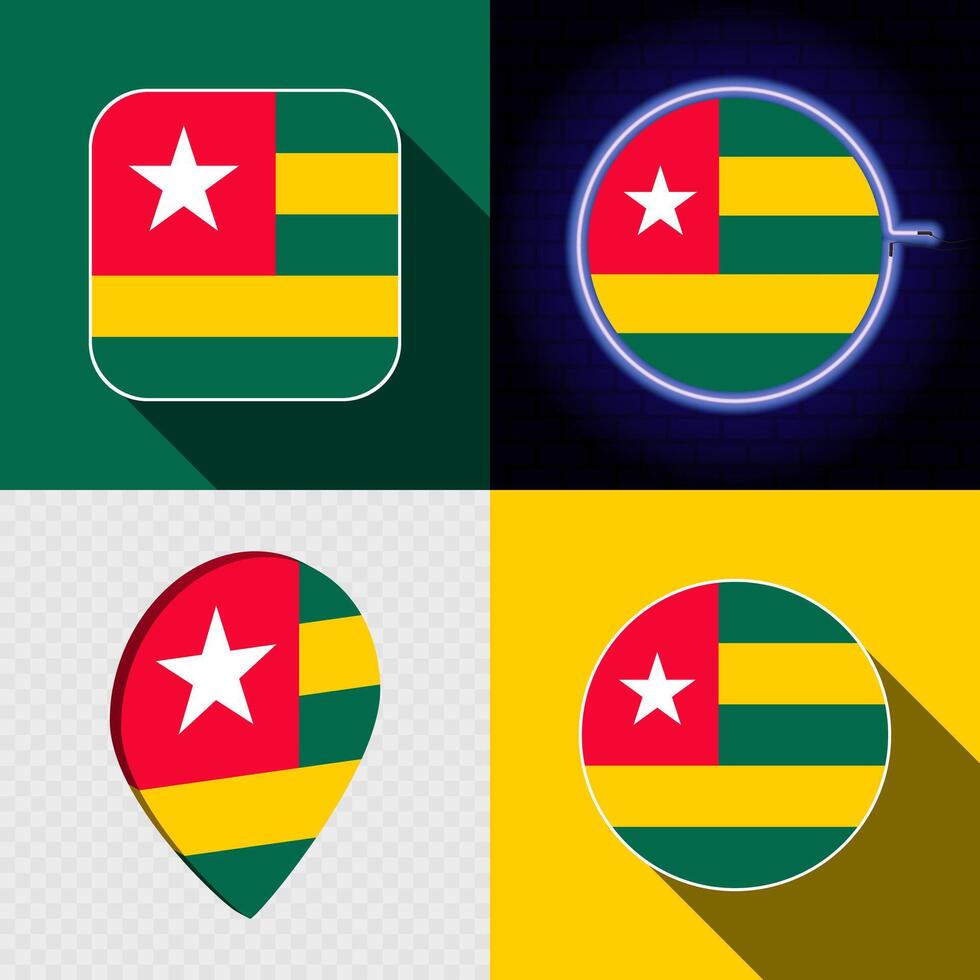 Set of modern icons with the national flag of Togo. vector