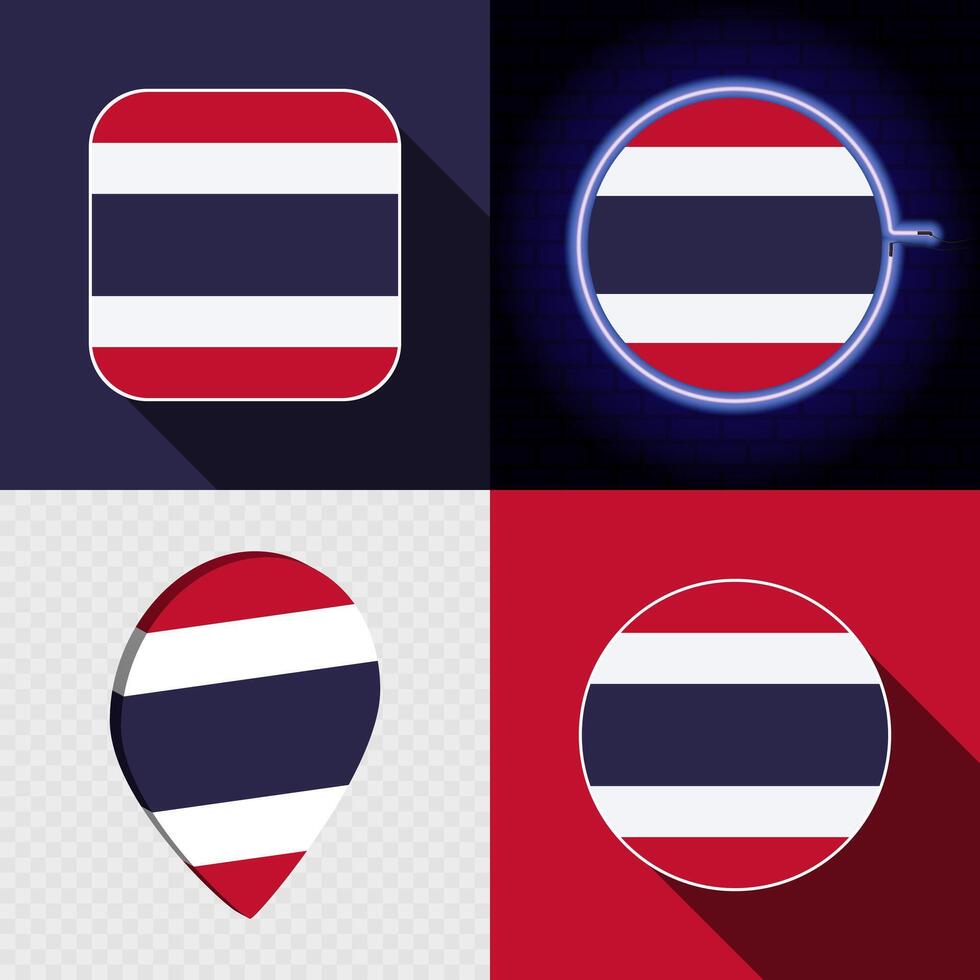 Set of modern icons with the national flag of Thailand. vector