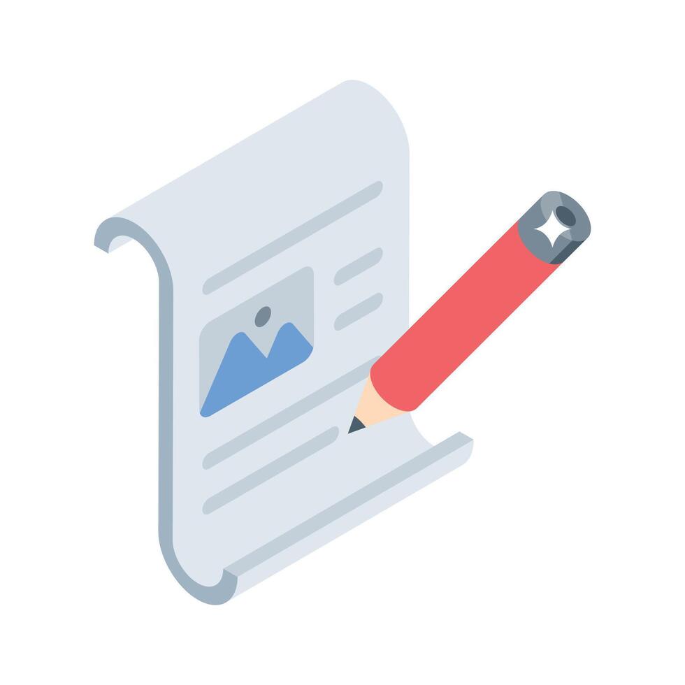 Discover this isometric icon featuring content writing task vector
