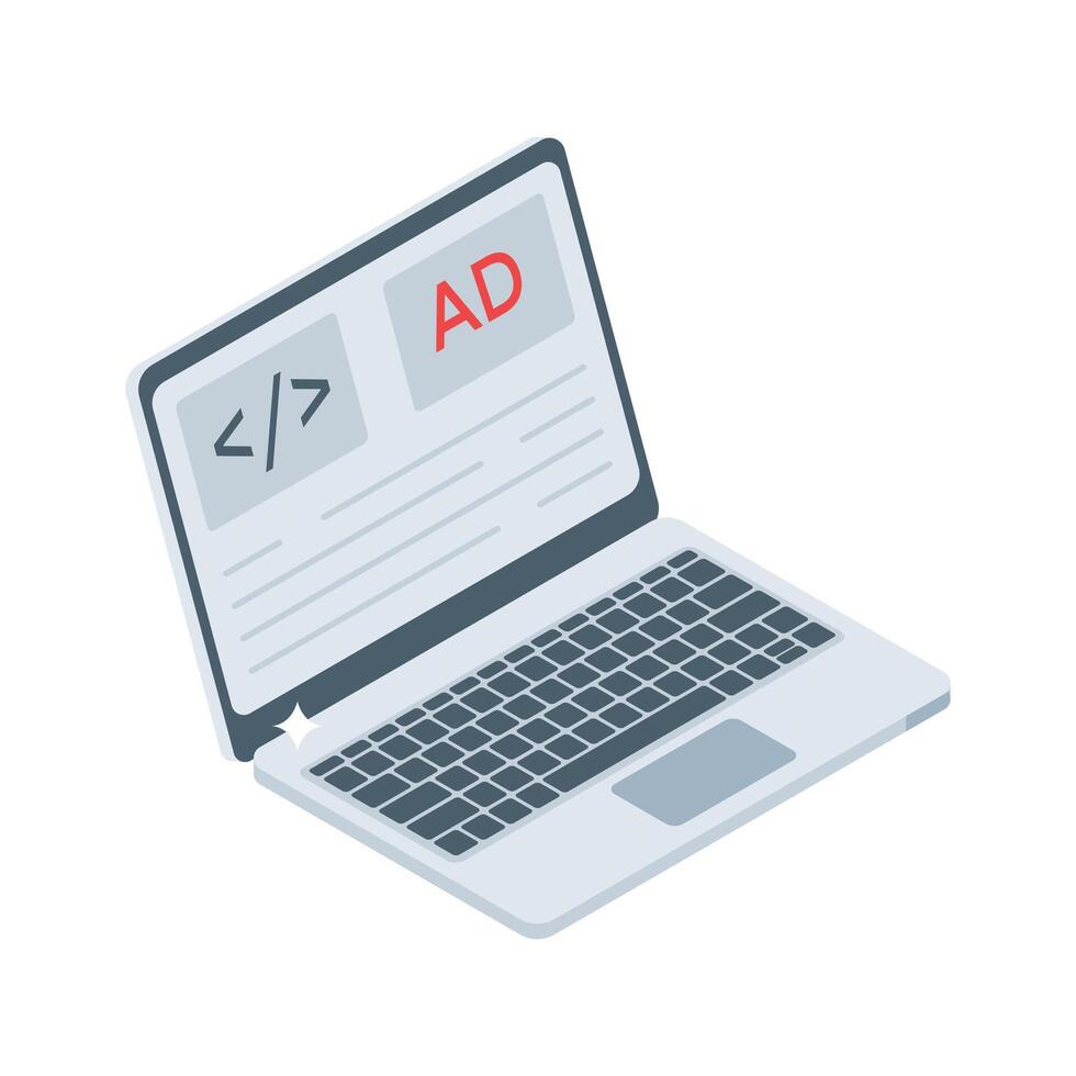 An informative isometric icon of ad development project vector