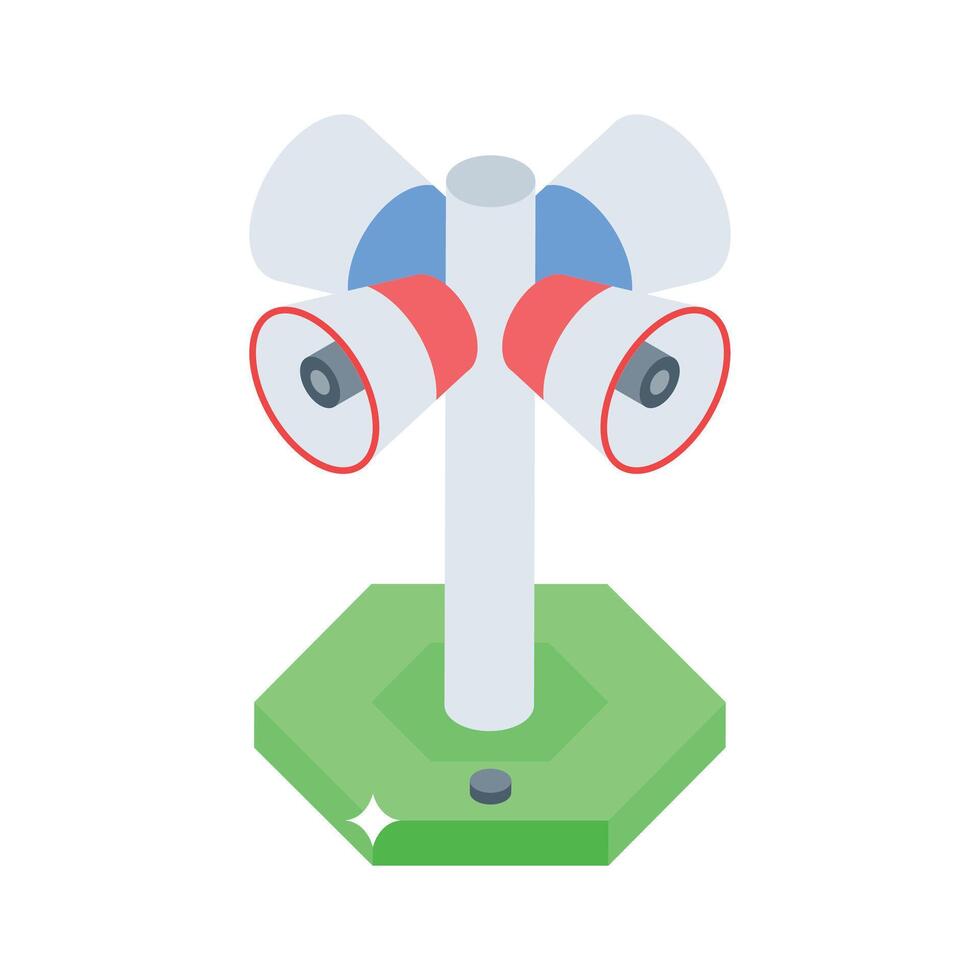 A stunning isometric style icon showing speaker pole broadcast vector