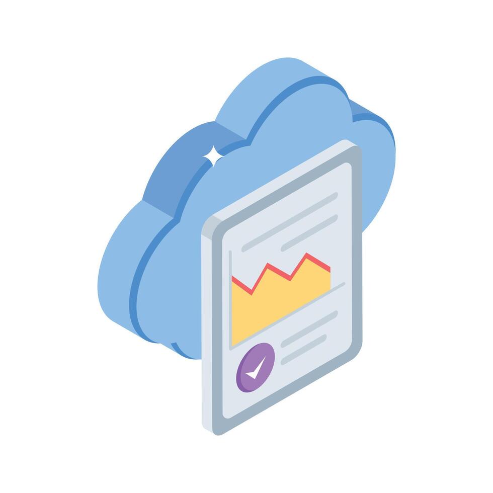 A captivating isometric icon showing cloud analysis vector