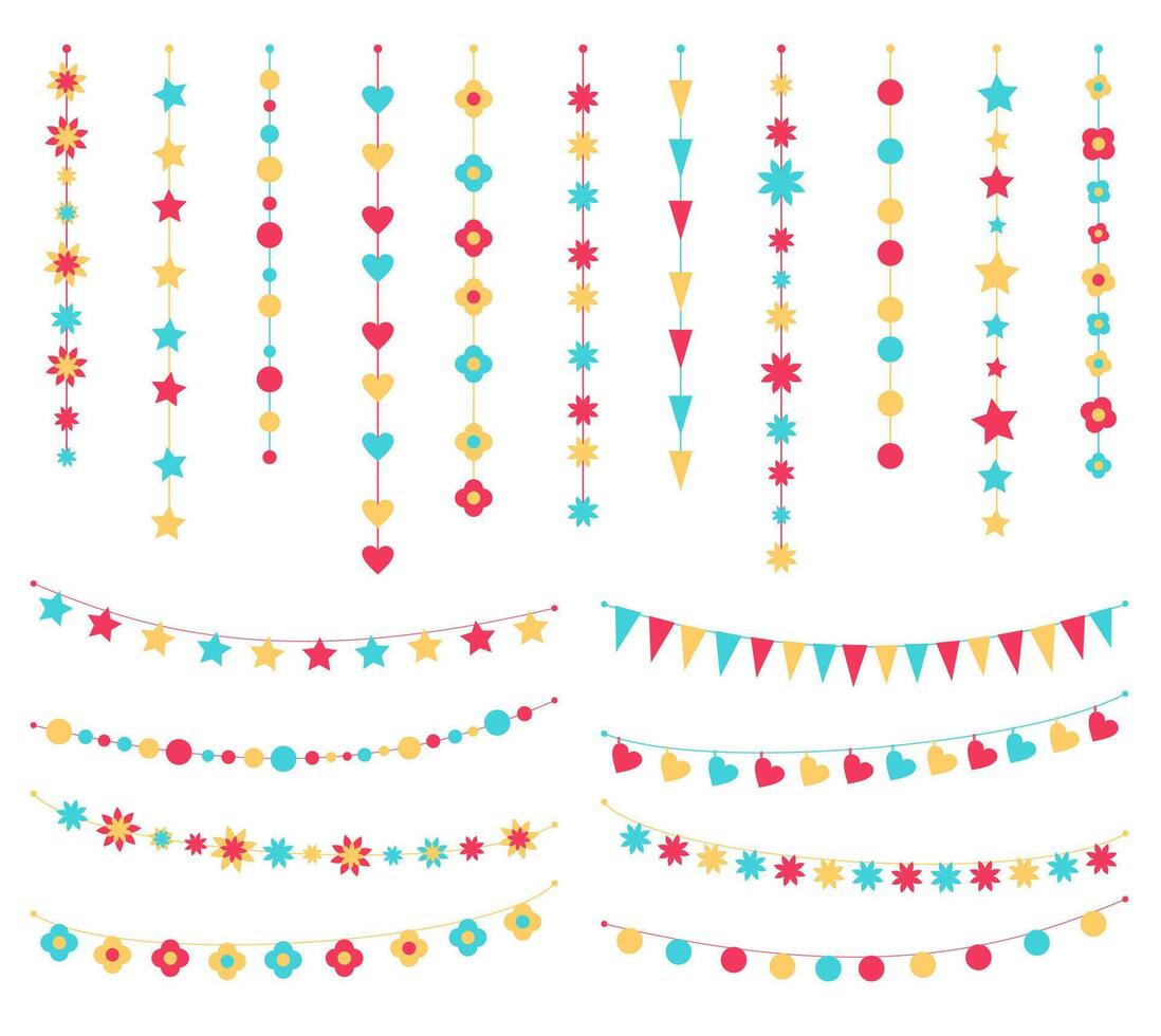 set of festive buntings, flags and garlands vector