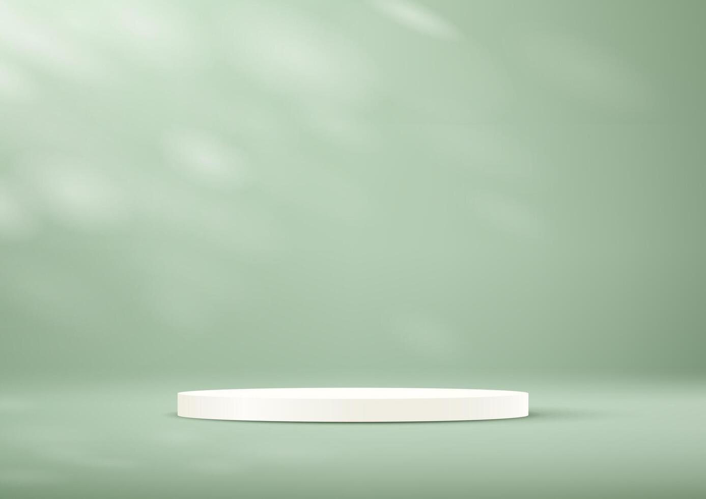 Display podium product light pastel green and white podium. Beige background 3d with podium. Empty room with shadow leaves. Space for selling products on the website. illustration. vector