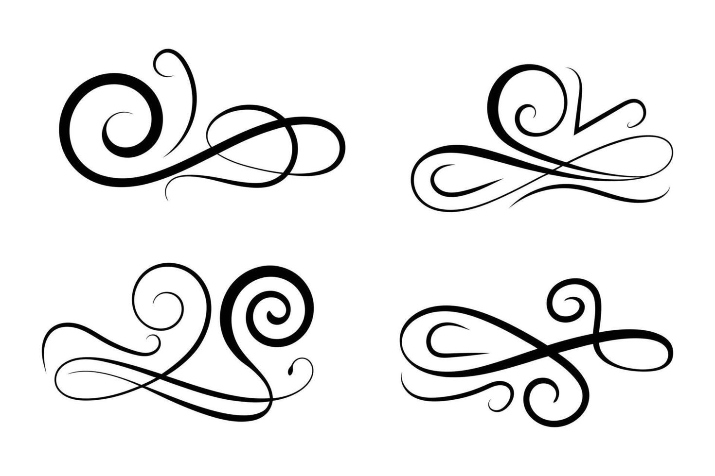 Set of four elegant swirl designs isolated on white background vector
