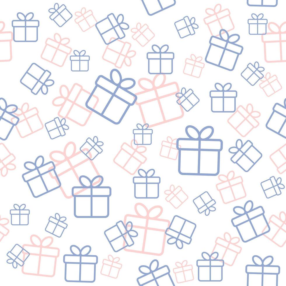 Seamless white pattern with pink and blue gift boxes vector