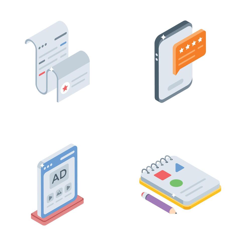Get this premium collection of web and app isometric style icons vector