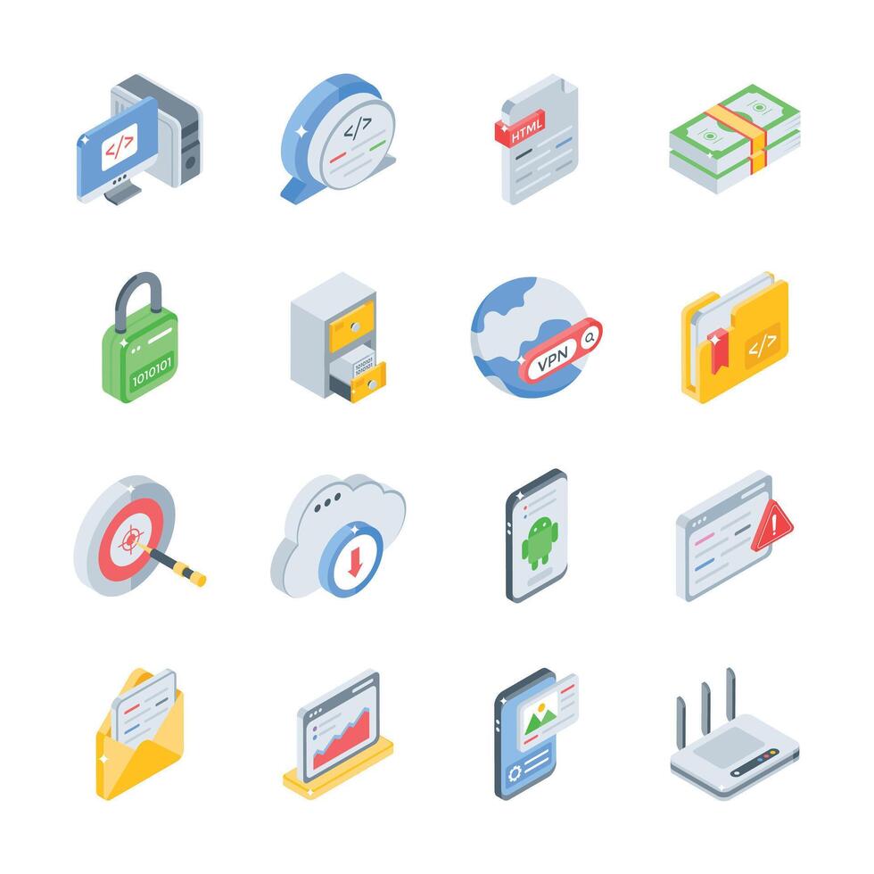 Download this premium pack of web and app services isometric icons vector