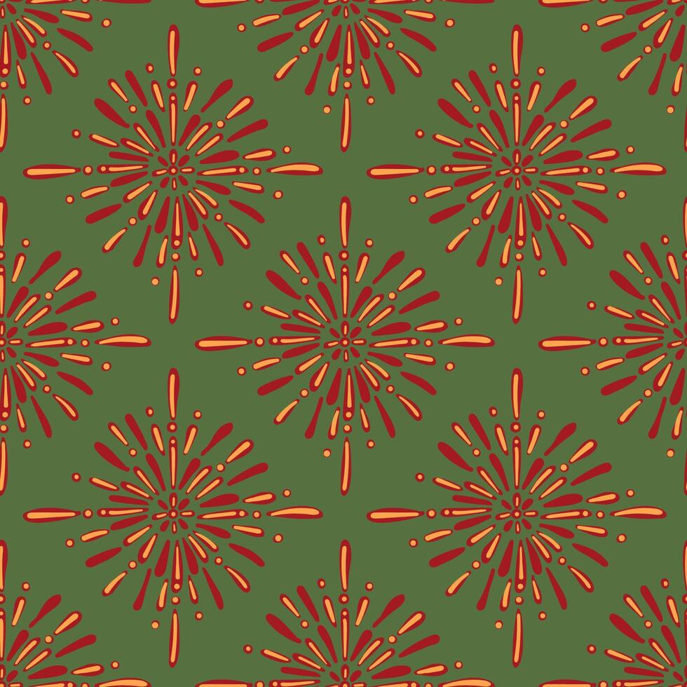 geometric retro, radial floral star motifs, symmetrical design, Art Deco circular seamless pattern vector