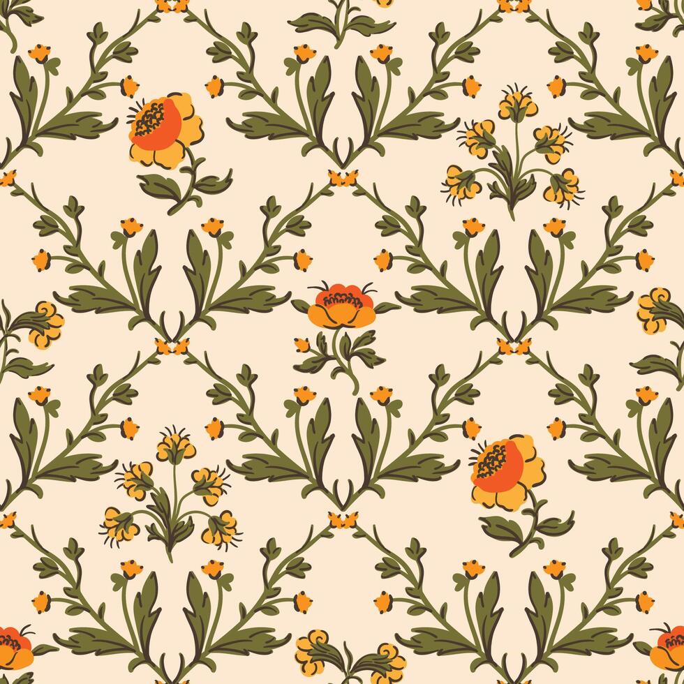 Coquette trellis floral seamless pattern, azulejo, background for fabric, wallpaper wrapping, clothes vector