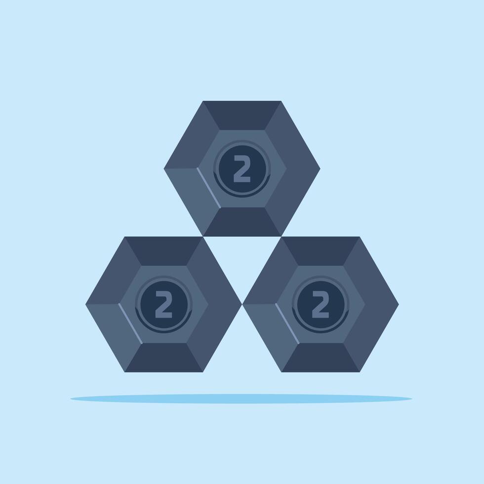 illustration of barbell or dumbbell weights with hexagonal plates side view. design for gym, bodybuilding or sports vector