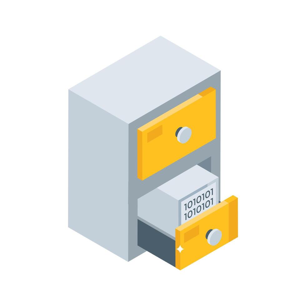 Well designed isometric icon of file drawer vector